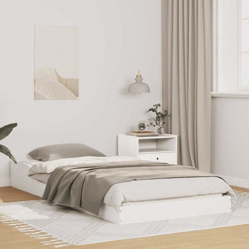 Estrutura de cama de solteiro para adultos - Branco 90 x 220 cm Madeira de Pinheiro Sólida