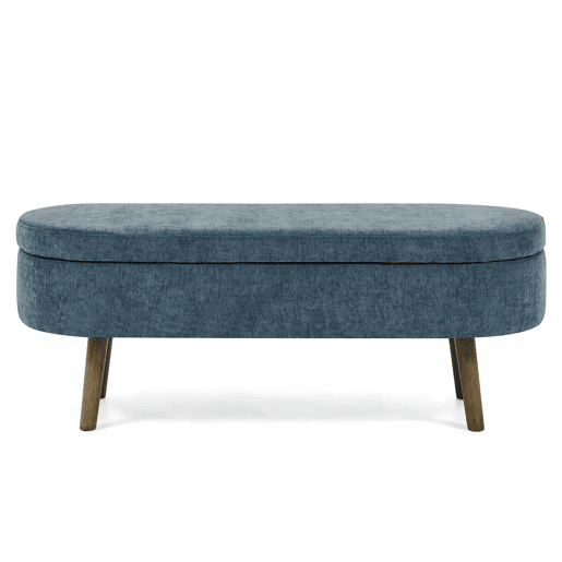 Banco com espaço de arrumação multifuncional 110 x 40 x 42 cm - tecido de chenille macio, pés de madeira, estrutura em madeira maciça, 20 L de arrumação - azul Banco com espaço de arrumação multifuncional 110 x 40 x 42 cm - tecido de chenille macio, pés de madeira, estrutura em madeira maciça, 20 L de arrumação - azul