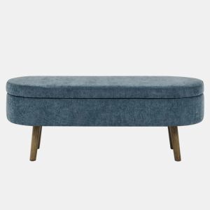 Banco com espaço de arrumação multifuncional 110 x 40 x 42 cm - tecido de chenille macio, pés de madeira, estrutura em madeira maciça, 20 L de arrumação - azul