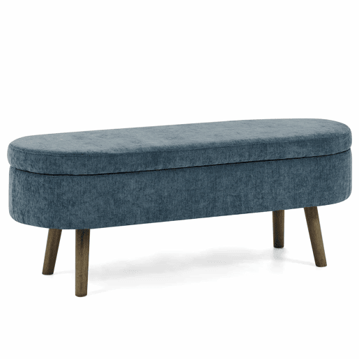 Banco com espaço de arrumação multifuncional 110 x 40 x 42 cm - tecido de chenille macio, pés de madeira, estrutura em madeira maciça, 20 L de arrumação - azul Banco com espaço de arrumação multifuncional 110 x 40 x 42 cm - tecido de chenille macio, pés de madeira, estrutura em madeira maciça, 20 L de arrumação - azul