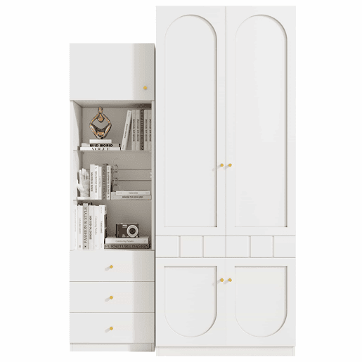 Conjunto de roupeiro de 2 portas + vitrina, mobiliário de quarto - 80×50×200 cm + 50×40×180 cm - lacado, arrumação, roupeiro + vitrina, conjunto de quarto - Branco