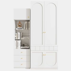 Conjunto de roupeiro de 2 portas + vitrina, mobiliário de quarto - 80×50×200 cm + 50×40×180 cm - lacado, arrumação, roupeiro + vitrina, conjunto de quarto - Branco