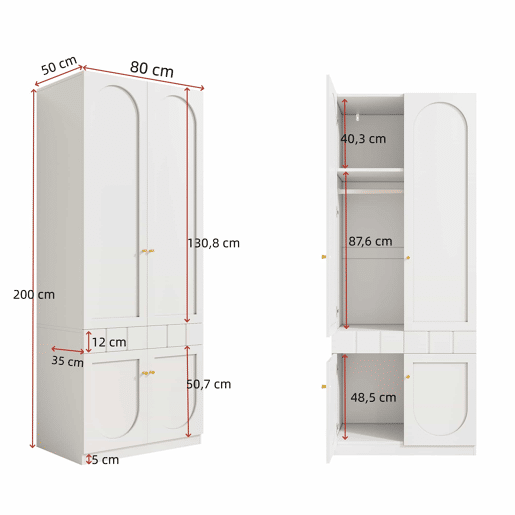 Conjunto de roupeiro de 2 portas + vitrina, mobiliário de quarto - 80×50×200 cm + 50×40×180 cm - lacado, arrumação, roupeiro + vitrina, conjunto de quarto - Branco