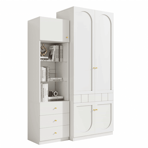 Conjunto de roupeiro de 2 portas + vitrina, mobiliário de quarto - 80×50×200 cm + 50×40×180 cm - lacado, arrumação, roupeiro + vitrina, conjunto de quarto - Branco