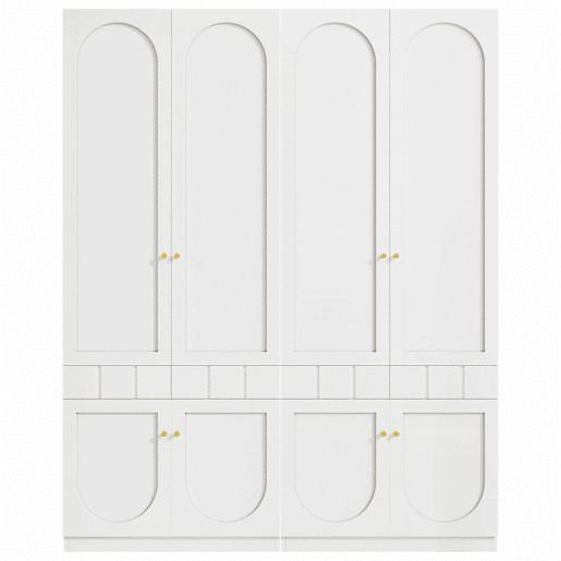 Roupeiro de 2 portas 160×50×200 cm - lacado, com varão para pendurar roupa e gavetas, puxadores metálicos, conjunto de 2 peças - Branco