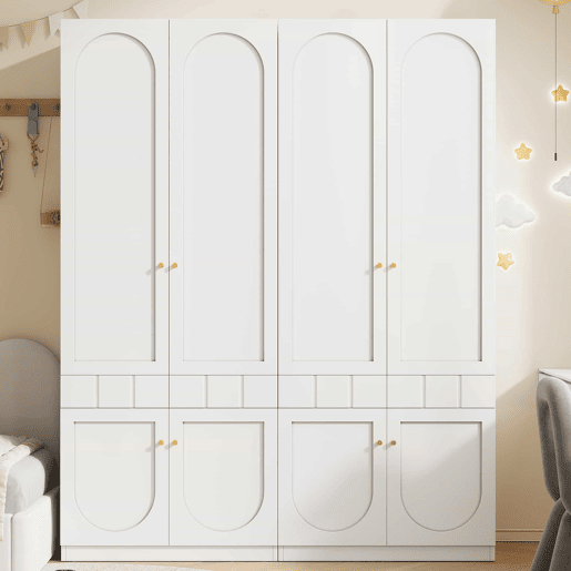 Roupeiro de 2 portas 160×50×200 cm - lacado, com varão para pendurar roupa e gavetas, puxadores metálicos, conjunto de 2 peças - Branco