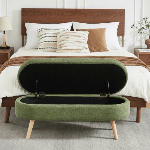 Banco com arrumação de 110 cm - moderno, estofado em chenille, com compartimento para sapatos e multifuncional para o quarto, hall de entrada ou sala de estar - verde