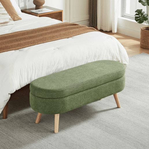 Banco com arrumação de 110 cm - moderno, estofado em chenille, com compartimento para sapatos e multifuncional para o quarto, hall de entrada ou sala de estar - verde