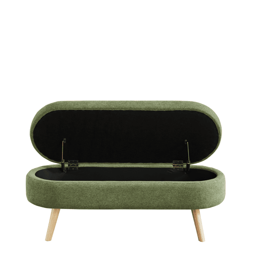 Banco com arrumação de 110 cm - moderno, estofado em chenille, com compartimento para sapatos e multifuncional para o quarto, hall de entrada ou sala de estar - verde