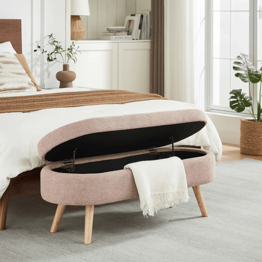 Banco com arrumação de 110 cm - banco moderno com espaço de arrumação e estofo em chenille, ideal para trocar de sapatos - rosa Banco com arrumação de 110 cm - banco moderno com espaço de arrumação e estofo em chenille, ideal para trocar de sapatos - rosa