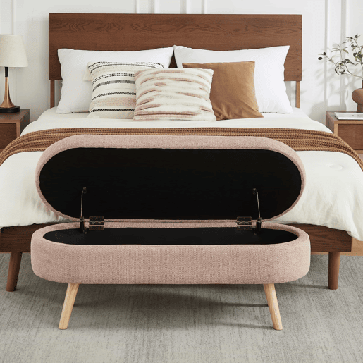 Banco com arrumação de 110 cm - banco moderno com espaço de arrumação e estofo em chenille, ideal para trocar de sapatos - rosa Banco com arrumação de 110 cm - banco moderno com espaço de arrumação e estofo em chenille, ideal para trocar de sapatos - rosa