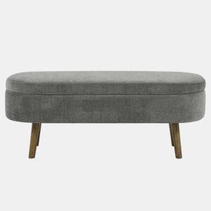 Banco com espaço de arrumação multifuncional 110 x 40 x 42 cm - tecido de chenille macio, pés de madeira, estrutura em madeira maciça, 20 L de arrumação - cinzento escuro