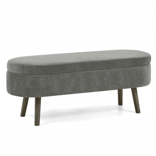 Banco com espaço de arrumação multifuncional 110 x 40 x 42 cm - tecido de chenille macio, pés de madeira, estrutura em madeira maciça, 20 L de arrumação - cinzento escuro Banco com espaço de arrumação multifuncional 110 x 40 x 42 cm - tecido de chenille macio, pés de madeira, estrutura em madeira maciça, 20 L de arrumação - cinzento escuro