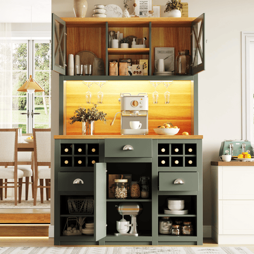 Armário de Cozinha com Vitrina LED e Garrafeira Armário de Cozinha com Vitrina LED e Garrafeira