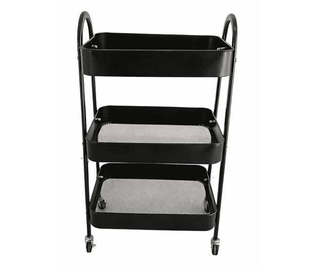 Carro utilitario de acero al carbono – 3 niveles - ruedas de deslizamiento suave, organización para hogar, oficina y taller - negro