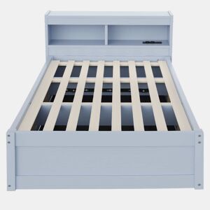 Sofá-cama 90 x 200 cm - tomada europeia integrada, vários compartimentos de arrumação, fitas de luzes LED multicoloridas, mecanismo hidráulico de abertura, cama multifuncional em madeira maciça - cinzento