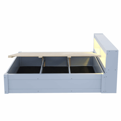 Sofá-cama 90 x 200 cm - tomada europeia integrada, vários compartimentos de arrumação, fitas de luzes LED multicoloridas, mecanismo hidráulico de abertura, cama multifuncional em madeira maciça - cinzento Sofá-cama 90 x 200 cm - tomada europeia integrada, vários compartimentos de arrumação, fitas de luzes LED multicoloridas, mecanismo hidráulico de abertura, cama multifuncional em madeira maciça - cinzento