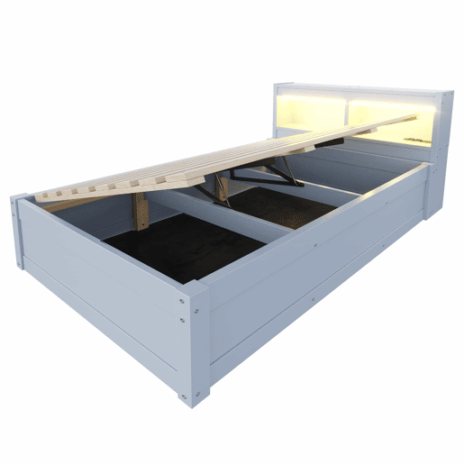 Sofá-cama 90 x 200 cm - tomada europeia integrada, vários compartimentos de arrumação, fitas de luzes LED multicoloridas, mecanismo hidráulico de abertura, cama multifuncional em madeira maciça - cinzento Sofá-cama 90 x 200 cm - tomada europeia integrada, vários compartimentos de arrumação, fitas de luzes LED multicoloridas, mecanismo hidráulico de abertura, cama multifuncional em madeira maciça - cinzento