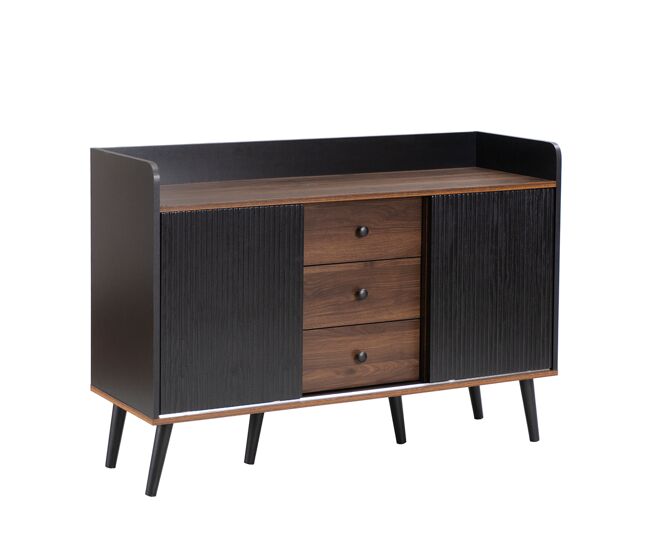 Aparador de salón comedor mueble auxiliar con 2 puertas correderas listonadas y 3 cajones armario de almacenaje con estantes ajustables y patas de
