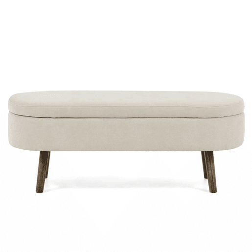 Banco com arrumação multifuncional 110x40x42 cm - tecido de chenille macio, pés de madeira, estrutura em madeira maciça, 20 L de arrumação, uso multifuncional: quarto, sala, sapateira, hall de entrada - Bege
