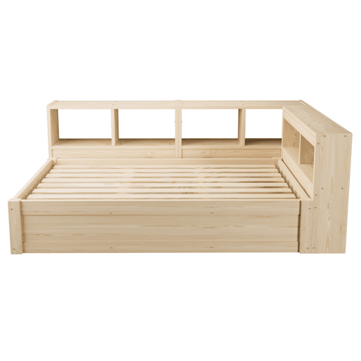 Sofá-cama 90 × 200 cm - Com tomada europeia, vários compartimentos, LED multicolorido, mecanismo hidráulico, cama multifuncional em madeira maciça - Madeira natural Sofá-cama 90 × 200 cm - Com tomada europeia, vários compartimentos, LED multicolorido, mecanismo hidráulico, cama multifuncional em madeira maciça - Madeira natural