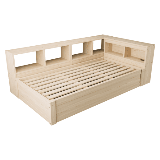 Sofá-cama 90 × 200 cm - Com tomada europeia, vários compartimentos, LED multicolorido, mecanismo hidráulico, cama multifuncional em madeira maciça - Madeira natural Sofá-cama 90 × 200 cm - Com tomada europeia, vários compartimentos, LED multicolorido, mecanismo hidráulico, cama multifuncional em madeira maciça - Madeira natural