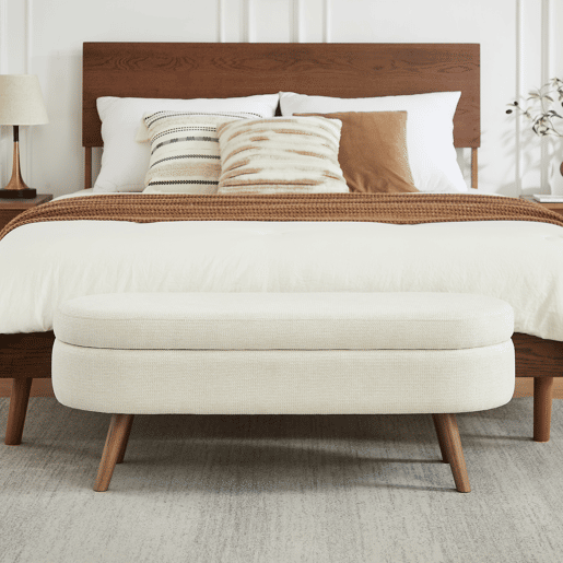 Banco com arrumação de 110 cm - banco moderno com arrumação estofado em chenille, ideal para trocar de sapatos, para o quarto, a entrada e a sala - Bege