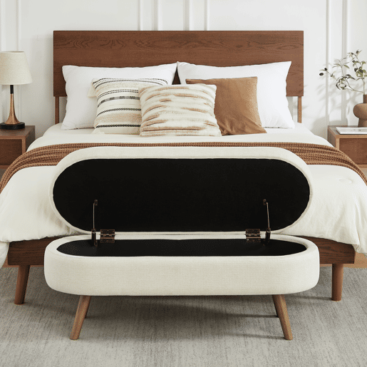 Banco com arrumação de 110 cm - banco moderno com arrumação estofado em chenille, ideal para trocar de sapatos, para o quarto, a entrada e a sala - Bege