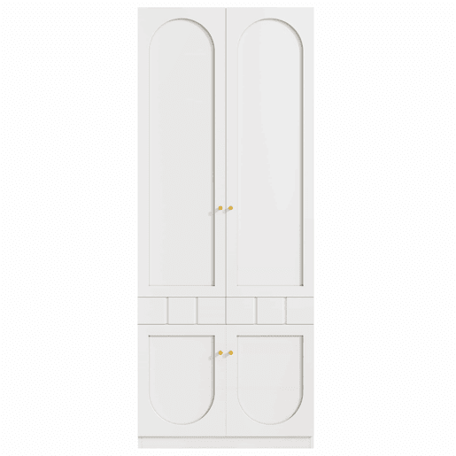 Roupeiro de 2 portas 80×50×200 cm - lacado, barra para pendurar roupa, gavetas, puxadores metálicos, mobiliário de quarto - branco