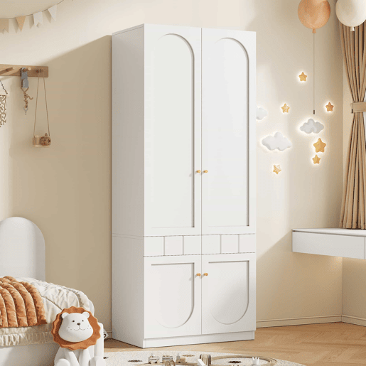Roupeiro de 2 portas 80×50×200 cm - lacado, barra para pendurar roupa, gavetas, puxadores metálicos, mobiliário de quarto - branco