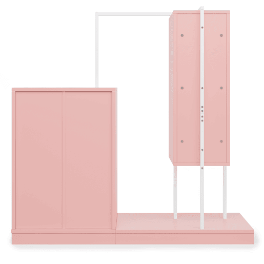 Armário com gavetas 140x40x135 cm - Com barra para roupa, estilo aparador - Rosa