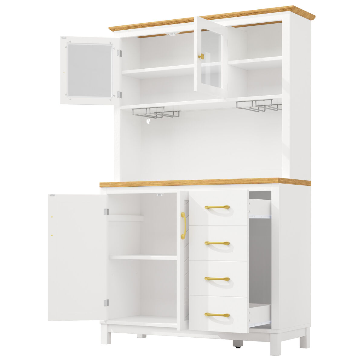 Aparador de Cocina Estilo Rústico con LED y Soporte para Copas