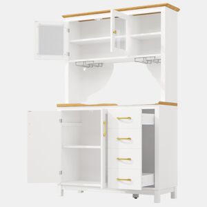 Aparador de Cozinha Estilo Rústico com LED e Suporte para Copos