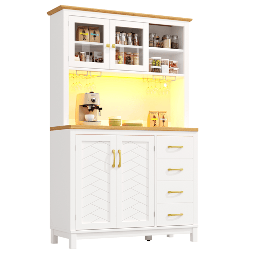 Aparador de Cozinha Estilo Rústico com LED e Suporte para Copos Aparador de Cozinha Estilo Rústico com LED e Suporte para Copos