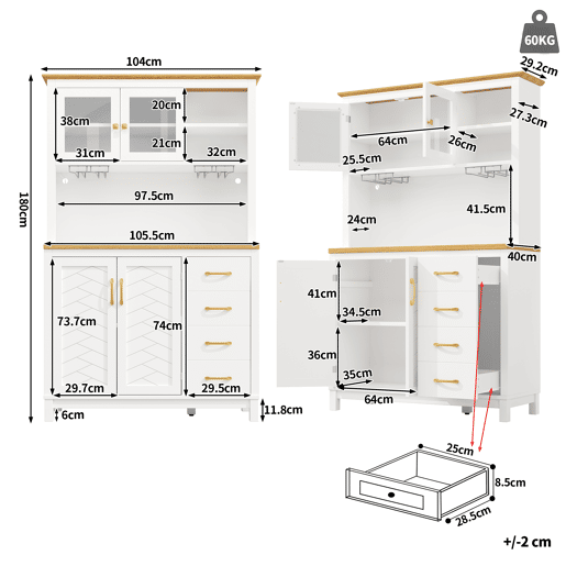 Aparador de Cozinha Estilo Rústico com LED e Suporte para Copos Aparador de Cozinha Estilo Rústico com LED e Suporte para Copos