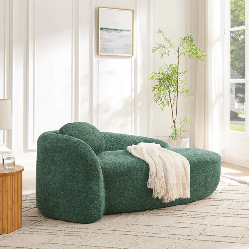 Sofá minimalista em tecido Teddy Fleece - Design arredondado, estofo macio com almofadas, ideal para a sala de estar, quarto e escritório - Verde Sofá minimalista em tecido Teddy Fleece - Design arredondado, estofo macio com almofadas, ideal para a sala de estar, quarto e escritório - Verde