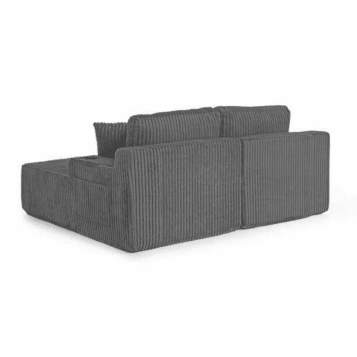 Sofá-cama relax de 2 lugares - tecido de veludo cotelê macio, bolso lateral para revistas, porta-copos, almofadas, design lounge multifuncional - cinzento