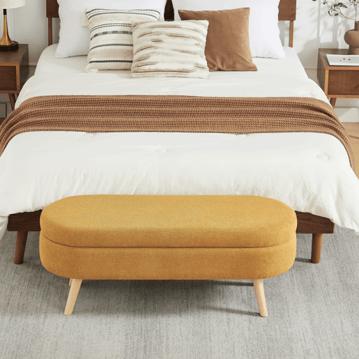 Banco com arrumação de 110 cm - moderno, com estofo em chenille e espaço de arrumação - Amarelo Banco com arrumação de 110 cm - moderno, com estofo em chenille e espaço de arrumação - Amarelo