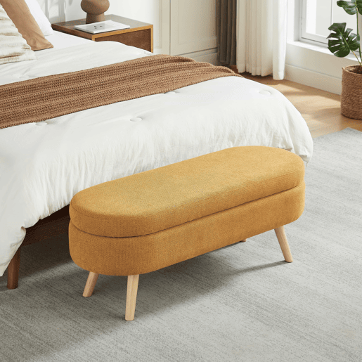 Banco com arrumação de 110 cm - moderno, com estofo em chenille e espaço de arrumação - Amarelo Banco com arrumação de 110 cm - moderno, com estofo em chenille e espaço de arrumação - Amarelo