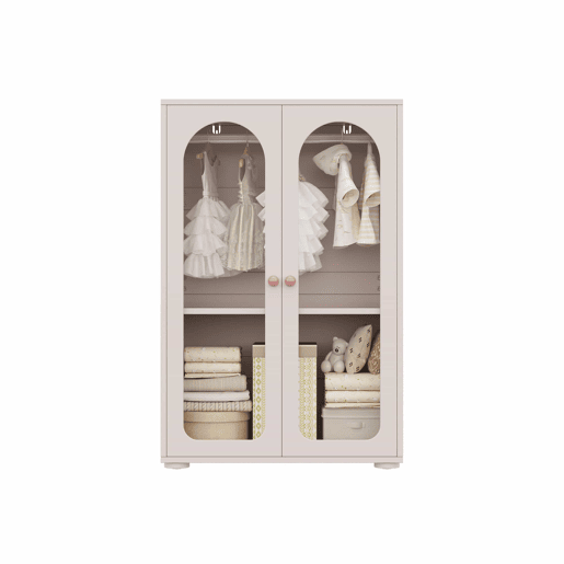 Armário de 2 portas 80×50×120 cm - armário lacado com varão para roupa, portas transparentes em acrílico, puxadores em cerâmica - rosa bebé Armário de 2 portas 80×50×120 cm - armário lacado com varão para roupa, portas transparentes em acrílico, puxadores em cerâmica - rosa bebé