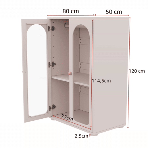 Armário de 2 portas 80×50×120 cm - armário lacado com varão para roupa, portas transparentes em acrílico, puxadores em cerâmica - rosa bebé Armário de 2 portas 80×50×120 cm - armário lacado com varão para roupa, portas transparentes em acrílico, puxadores em cerâmica - rosa bebé