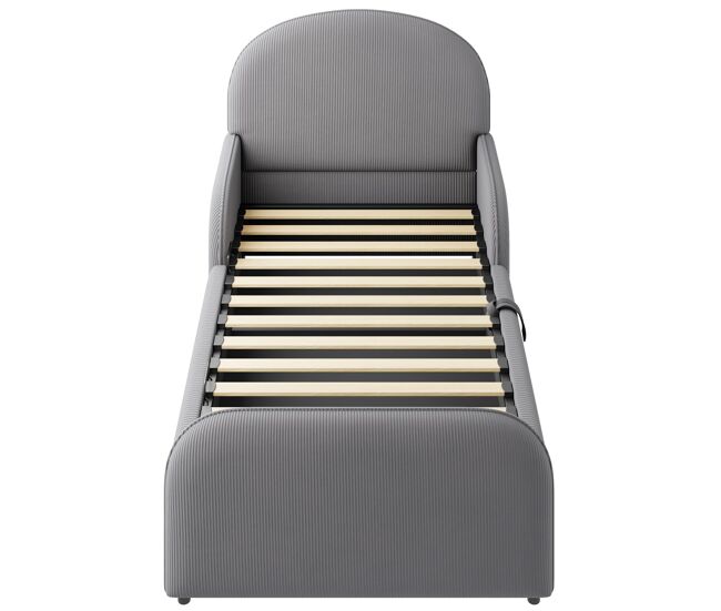Cama infantil tapizada 90x200 - con almacenamiento hidráulico, cabecero alto y barandillas de seguridad - gris