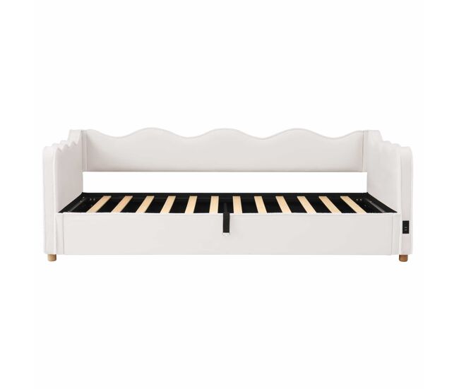 Sofá cama 90x200 cm - almacenamiento hidráulico, tapizado, usb, respaldo, terciopelo - beige