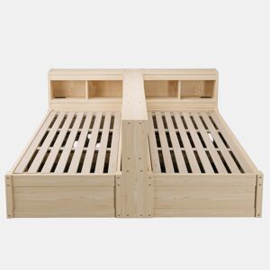 Sofá-cama 90180 × 200 cm - com tomada europeia, compartimentos de arrumação, faixa de LED, mecanismo hidráulico, cama dupla multifuncional - madeira natural