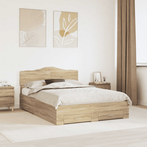 Estrutura da Cama de casal moderno com cabeceira Carvalho Sonoma 150 x 200 cm