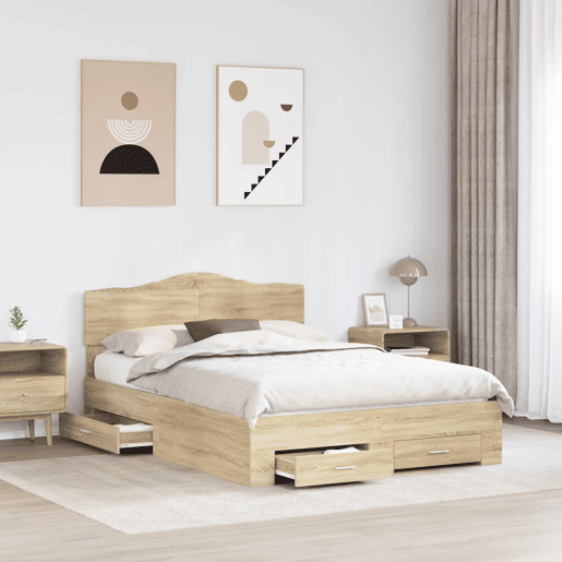 Estrutura da Cama de casal moderno com cabeceira Carvalho Sonoma 150 x 200 cm