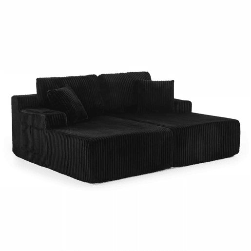 Sofá-cama relax de 2 lugares - poltrona lounge em veludo cotelê macio com bolso lateral para revistas, porta-copos e almofadas - preto Sofá-cama relax de 2 lugares - poltrona lounge em veludo cotelê macio com bolso lateral para revistas, porta-copos e almofadas - preto