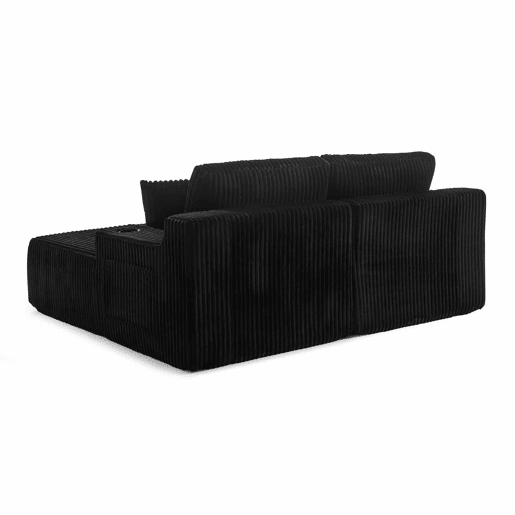 Sofá-cama relax de 2 lugares - poltrona lounge em veludo cotelê macio com bolso lateral para revistas, porta-copos e almofadas - preto Sofá-cama relax de 2 lugares - poltrona lounge em veludo cotelê macio com bolso lateral para revistas, porta-copos e almofadas - preto