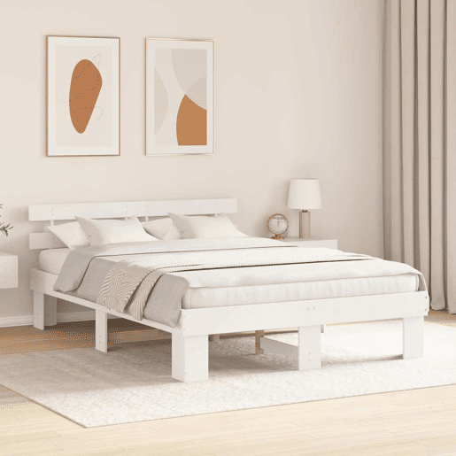 Estrutura da Cama de casal simple com cabeceira Branco 140 x 200 cm
