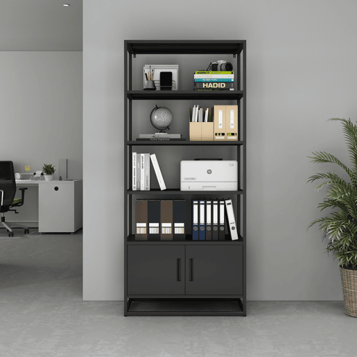 Estante com compartimento Hailuoto 80x40x180 cm aço preto mate en.casa